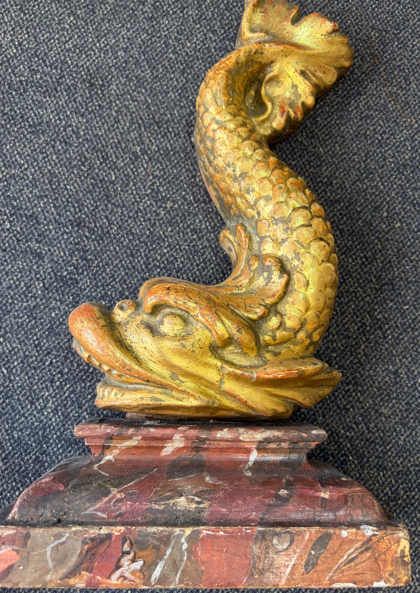 Pair Of Gilded Wood Dolphins 18th C-photo-3