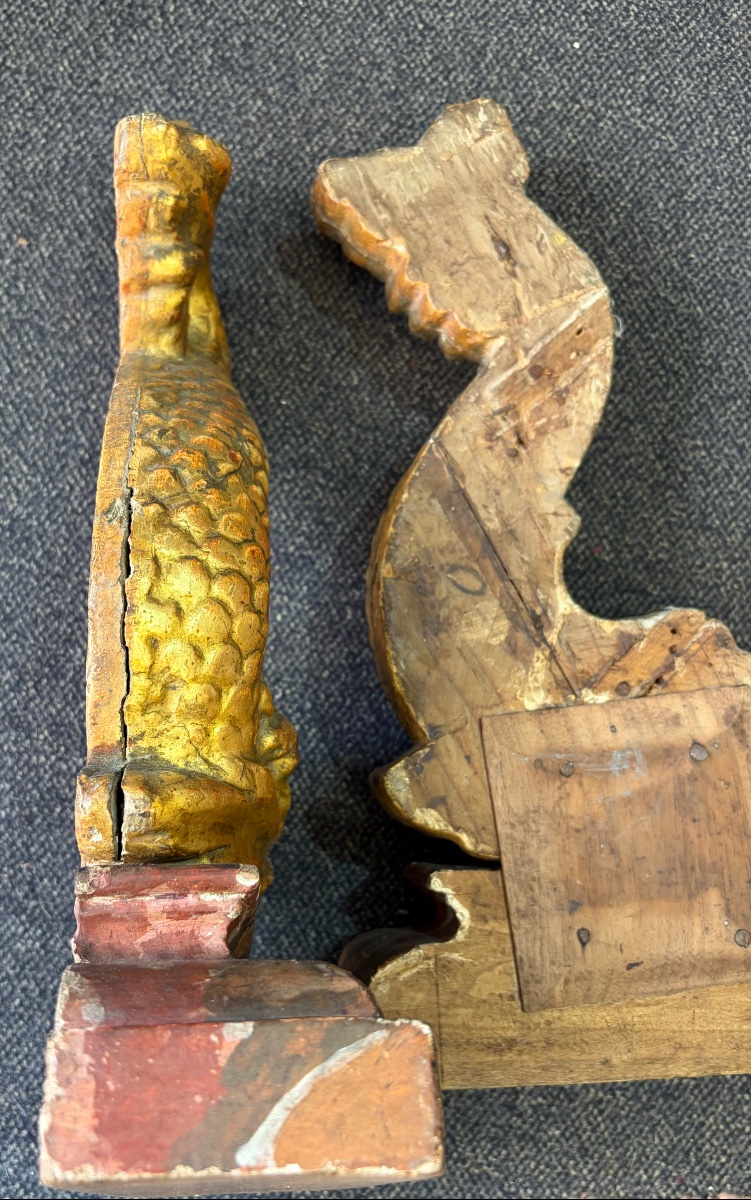 Pair Of Gilded Wood Dolphins 18th C-photo-6