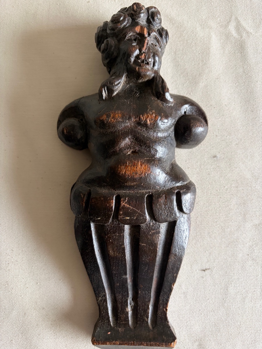 Set Of 4 Carved Wooden Caryatids From The 17th Century-photo-2