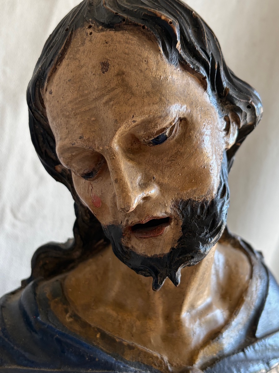 18th-century Polychrome Wooden Statue-photo-3