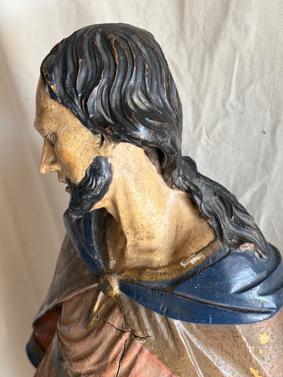 18th-century Polychrome Wooden Statue-photo-4