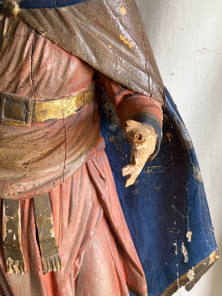 18th-century Polychrome Wooden Statue-photo-4