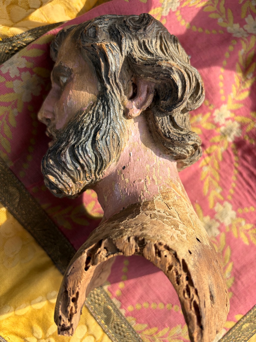 Tête de santon napolitain en bois XVIII ème-photo-1