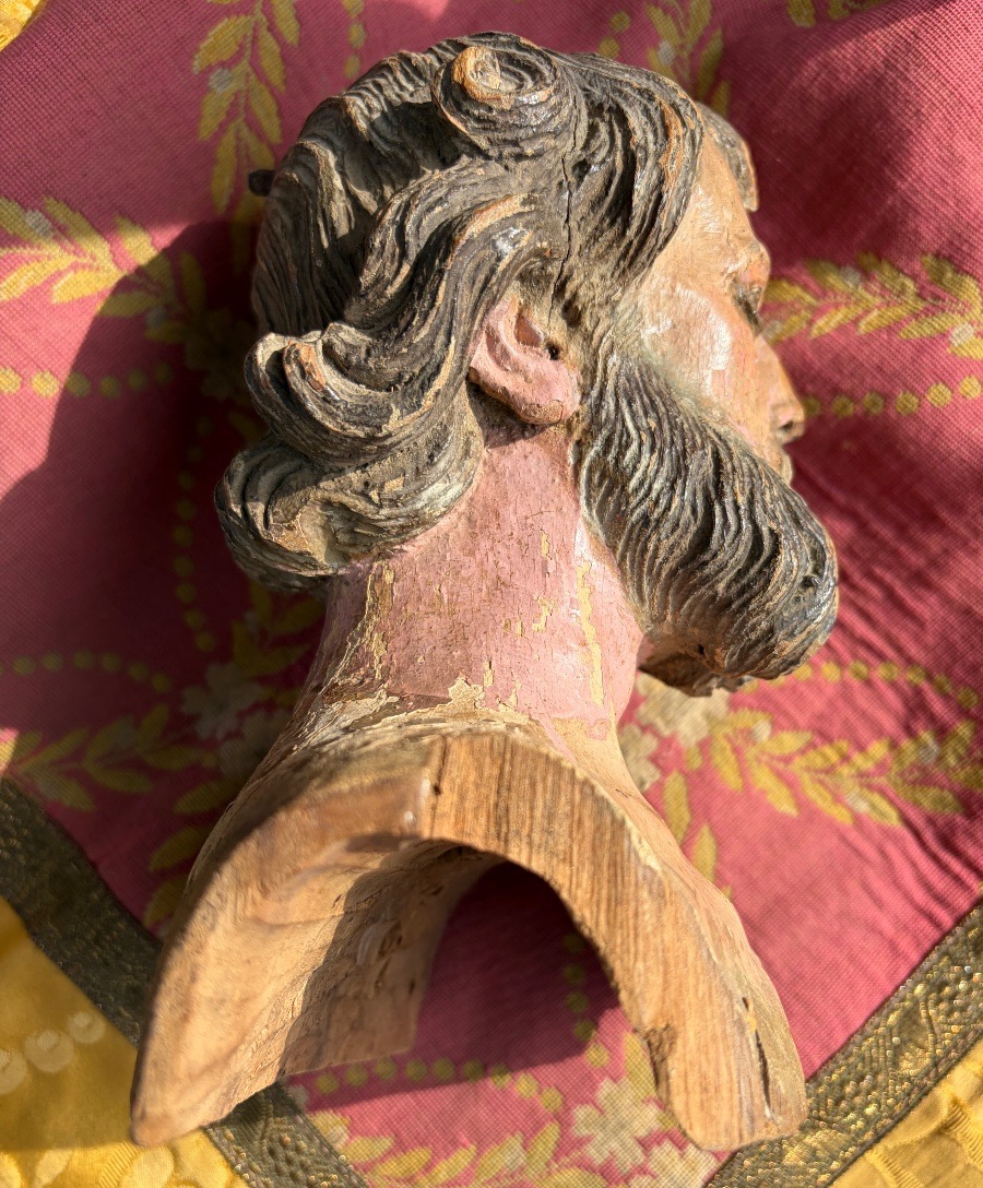Tête de santon napolitain en bois XVIII ème-photo-2