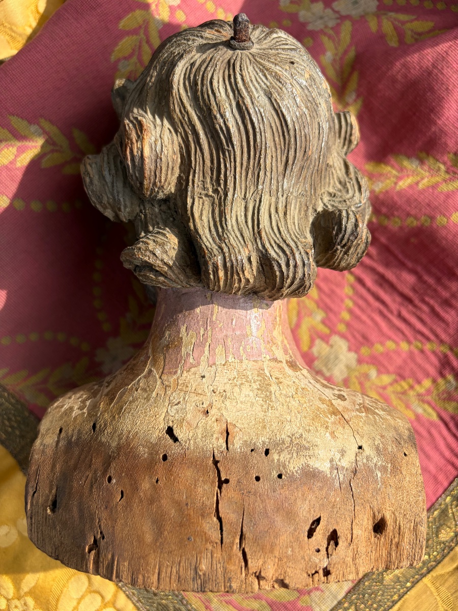 Tête de santon napolitain en bois XVIII ème-photo-6