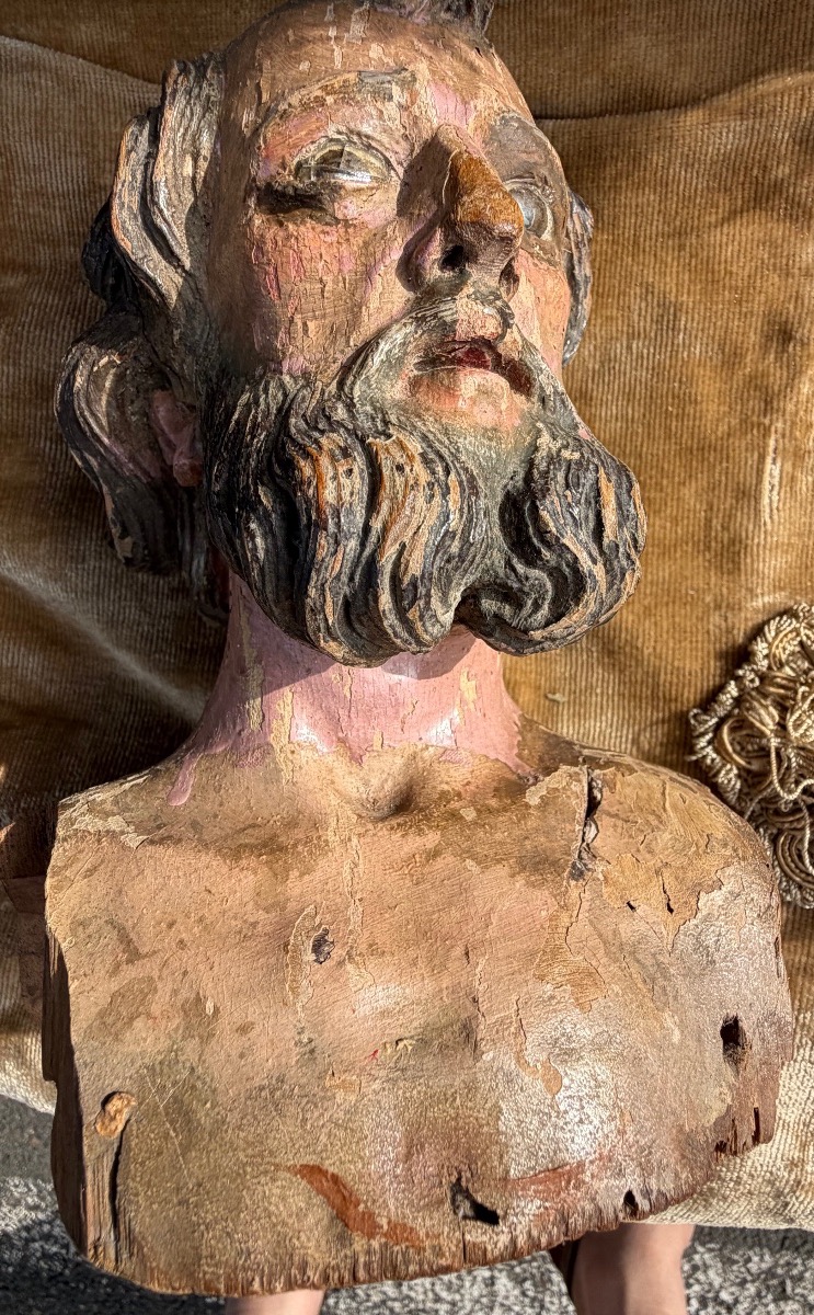 Tête de santon napolitain en bois XVIII ème-photo-8