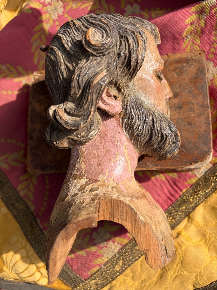 Tête de santon napolitain en bois XVIII ème-photo-3