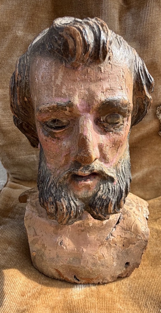Tête de santon napolitain en bois XVIII ème