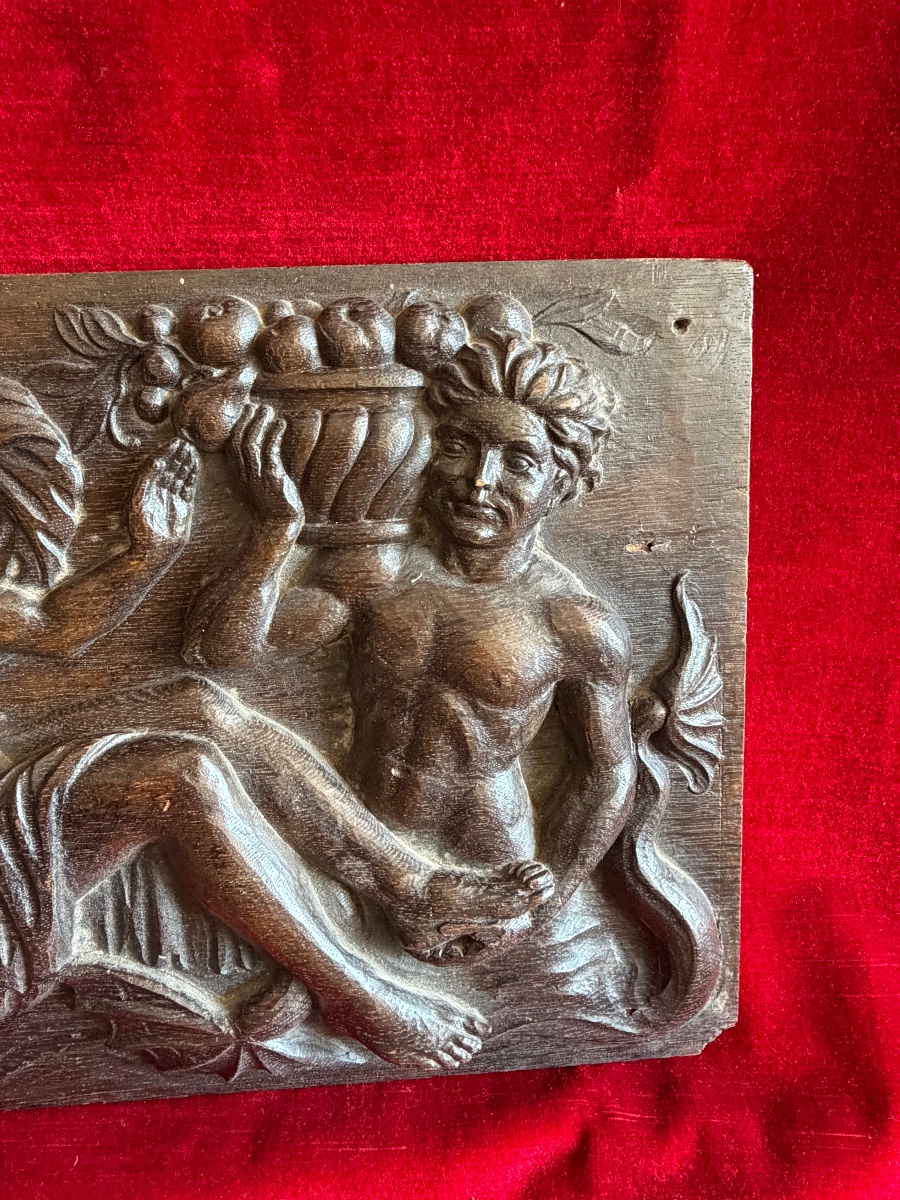 Panneau de bois sculpté XVII ème-photo-2