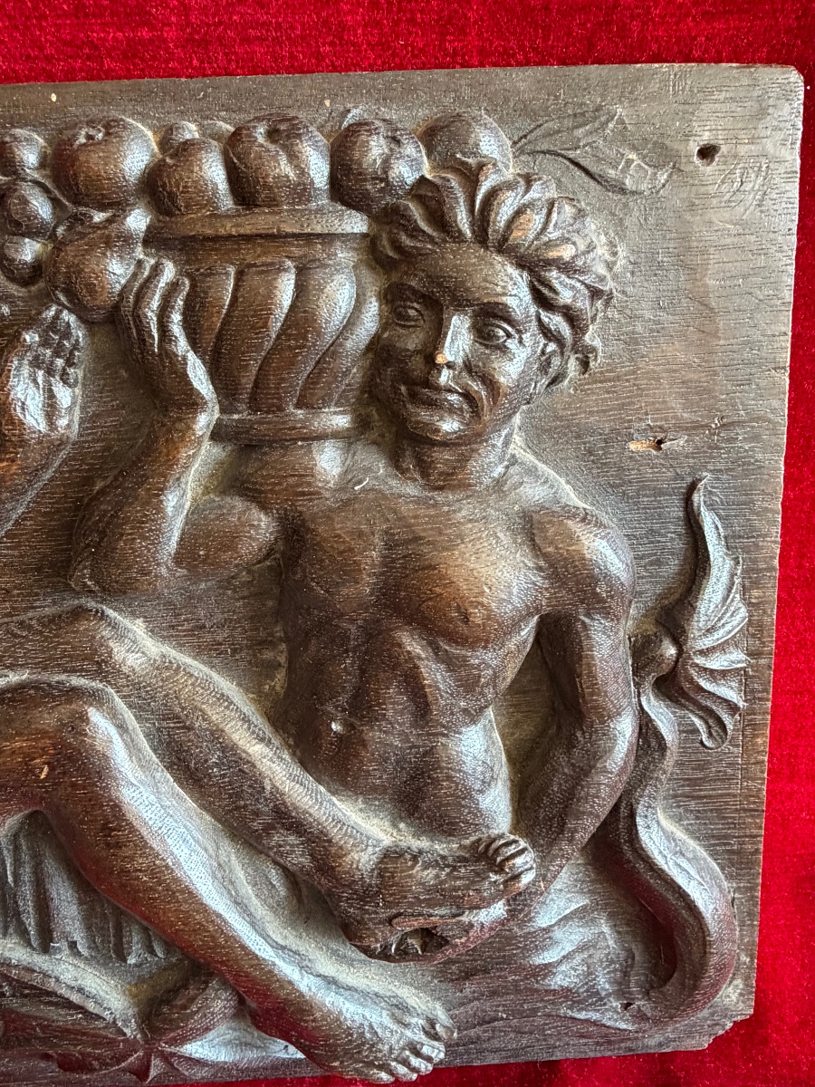 Panneau de bois sculpté XVII ème-photo-2