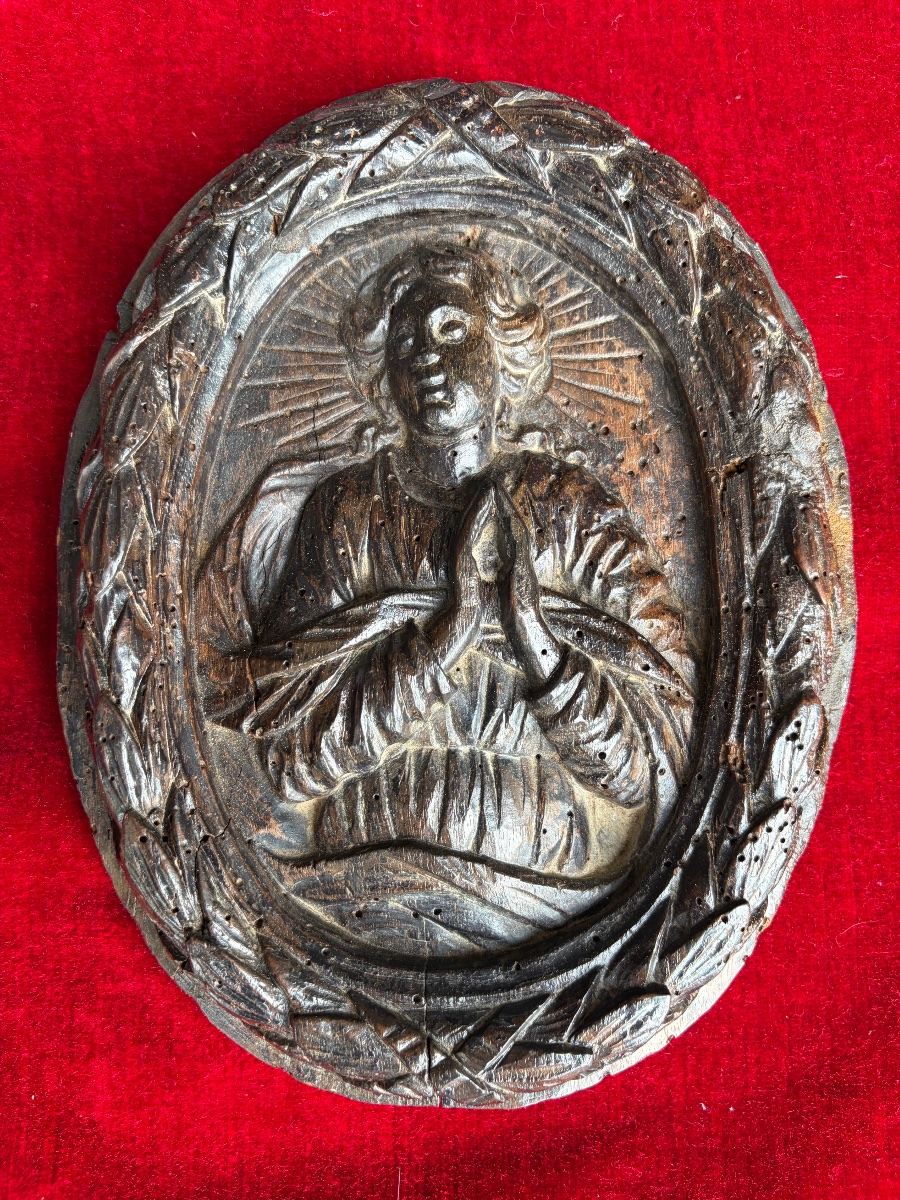 Oval Medallion Made Of Carved Wood 