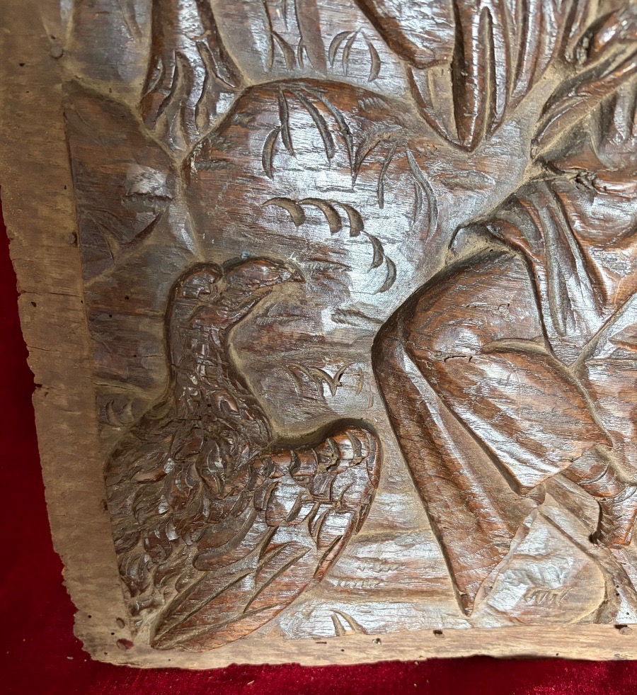 Panneau de bois à décor allegorique-photo-1