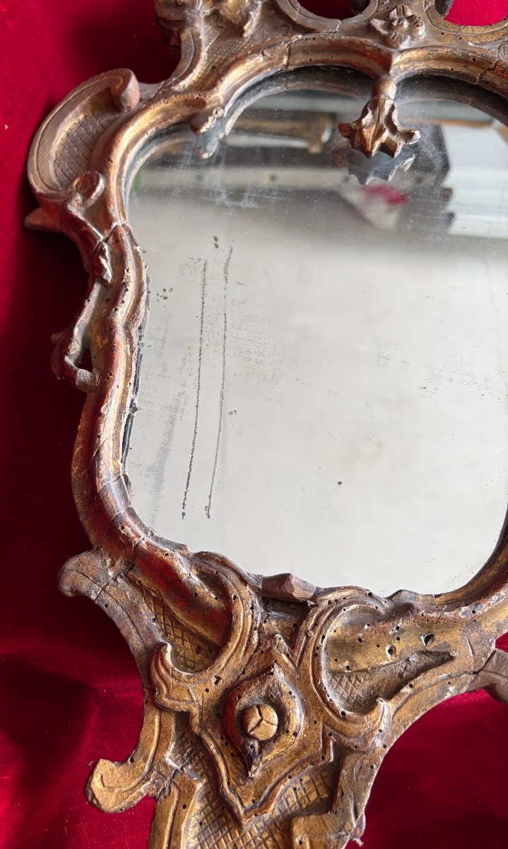 Miroir en bois doré XVIII ème-photo-2
