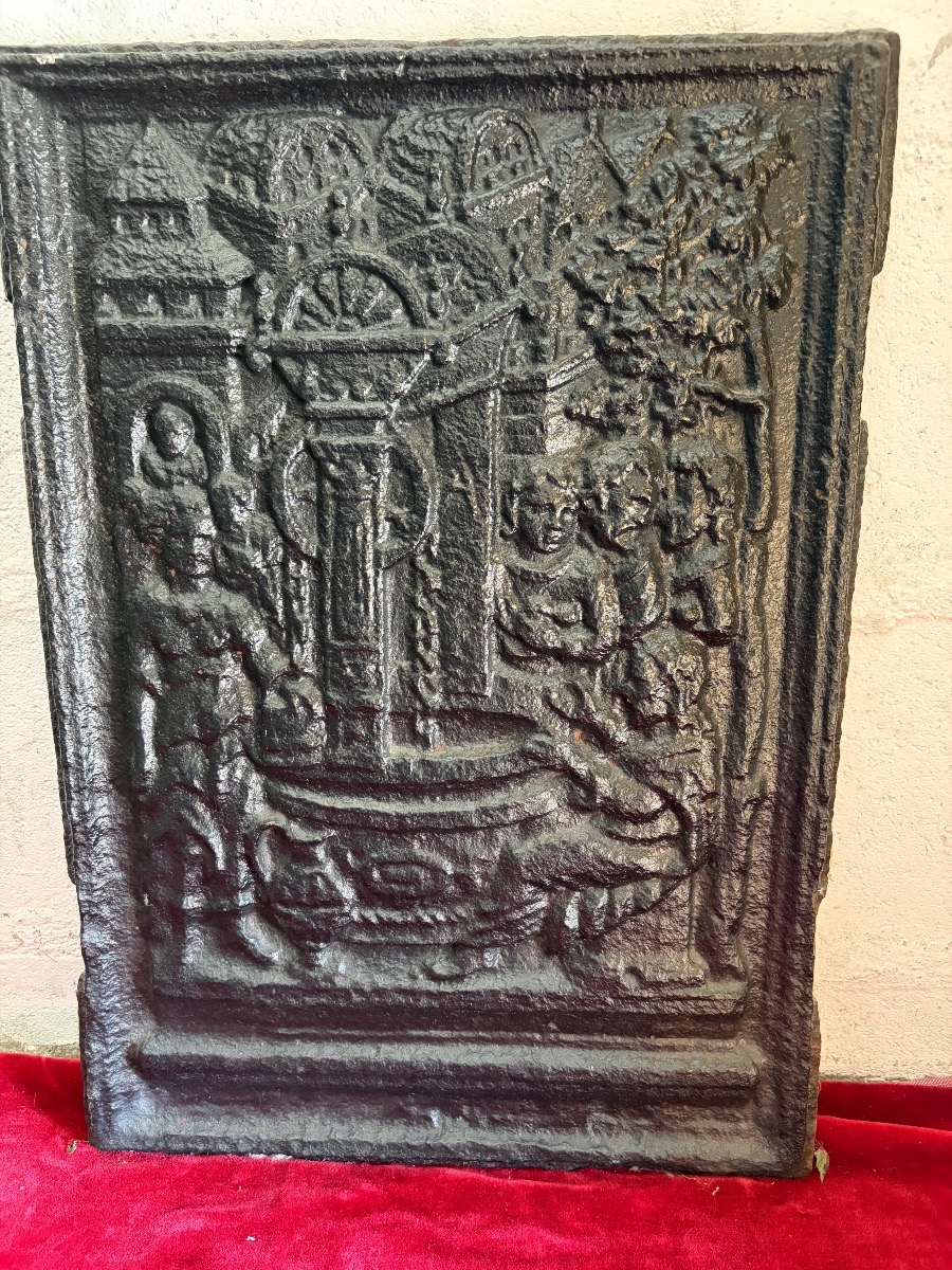 Plaque de fourneau en fonte de fer
