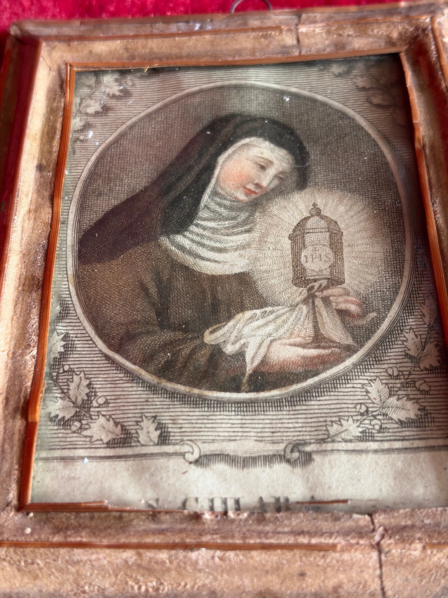 Petite gravure encadrée de Sainte Claire XVIII ème-photo-2