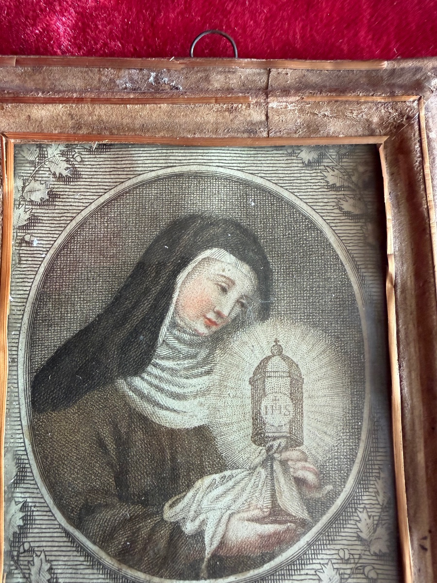 Petite gravure encadrée de Sainte Claire XVIII ème-photo-4