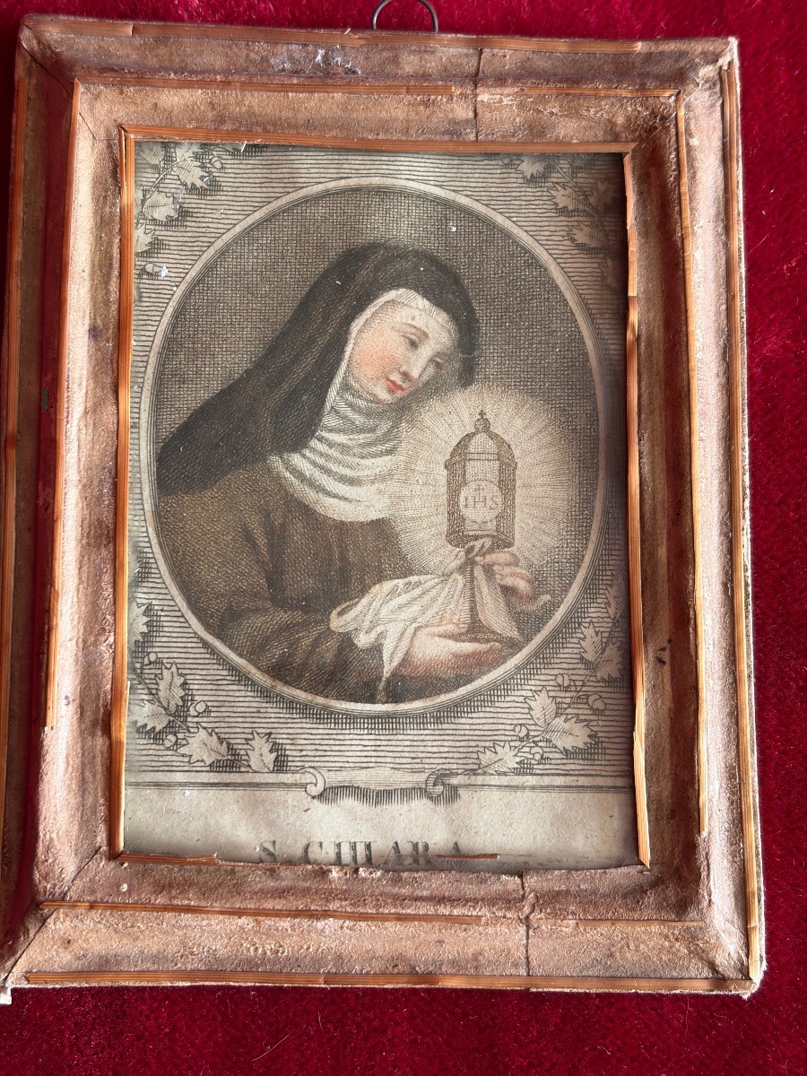 Petite gravure encadrée de Sainte Claire XVIII ème