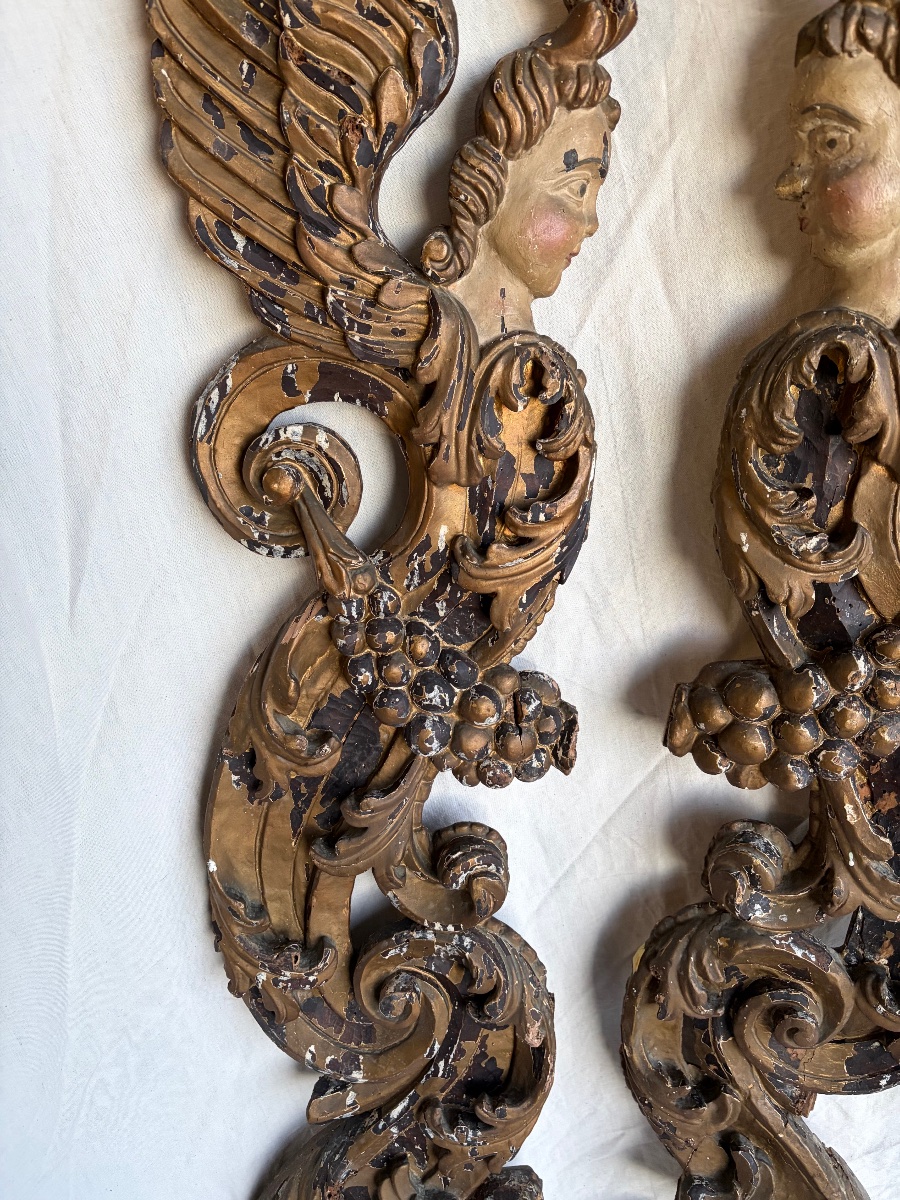 Paire d’anciens ornements baroques en bois-photo-3