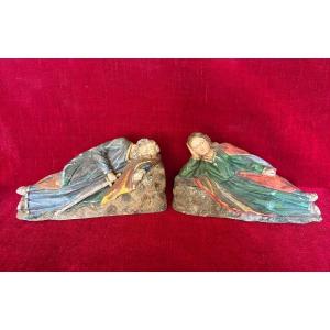Pair Of Religious Wooden Statuettes From The Late 18th Century