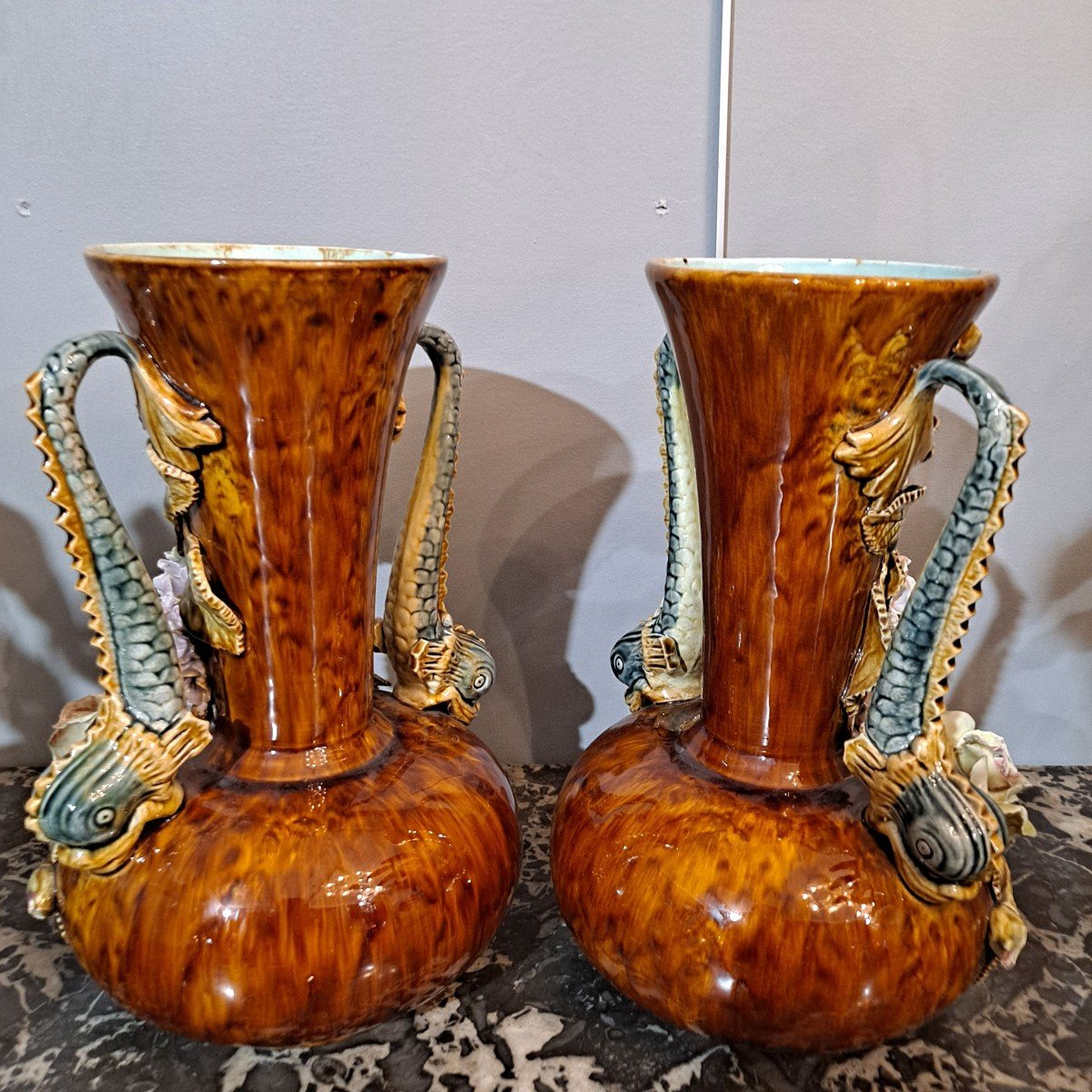 Paire De Vases Barbotine-photo-4