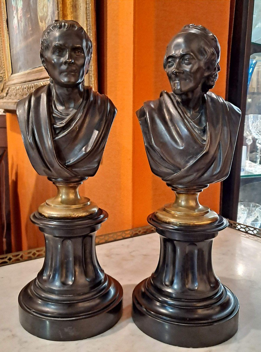 Bronzes Rousseau Et Voltaire d'Après Houdon