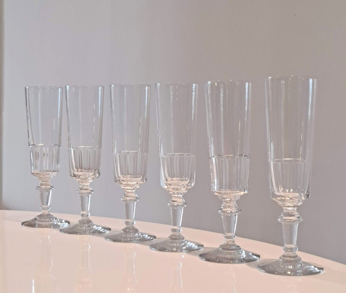 6 19th Century Crystal Champagne Flutes-photo-2