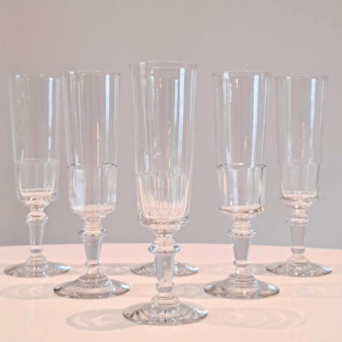 6 19th Century Crystal Champagne Flutes-photo-4