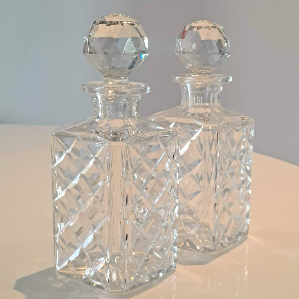 Series Of 4 Val Saint Lambert Crystal Whiskey Carafes-photo-2