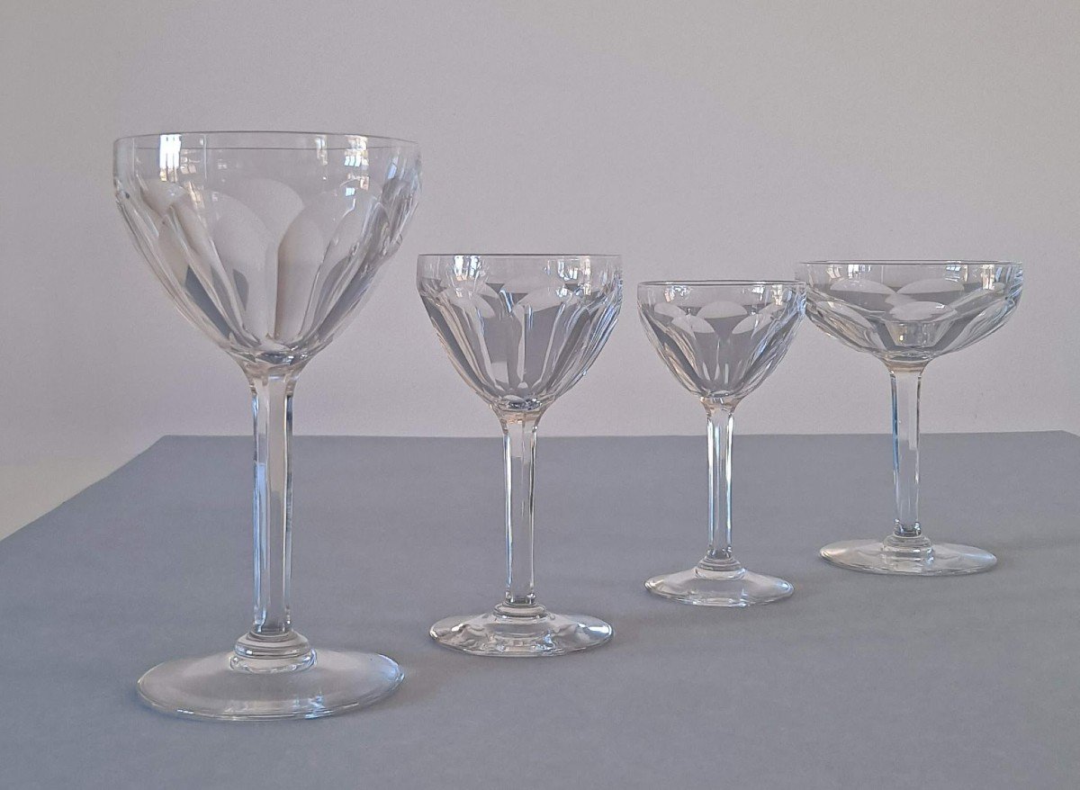 8-piece Flat Ribbed Glassware Set Attributed To Saint Louis Bristol Model-photo-3