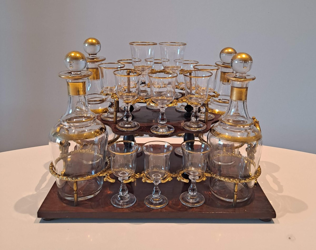 Napoleon III Liqueur Cellar In Blackened Wood Complete Glassware-photo-2