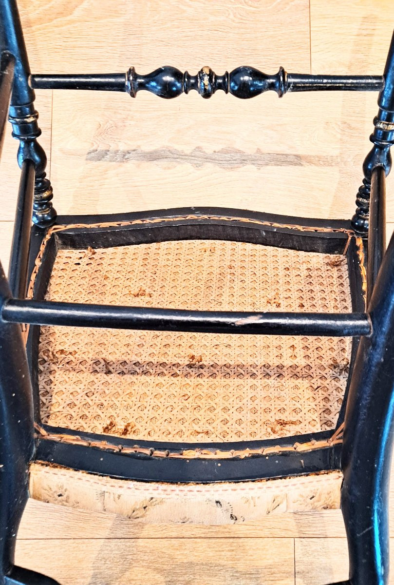 Pair Of Napoleon III Upholstered Chairs In Blackened Wood With Gilded Decoration, Original 19th Century-photo-1