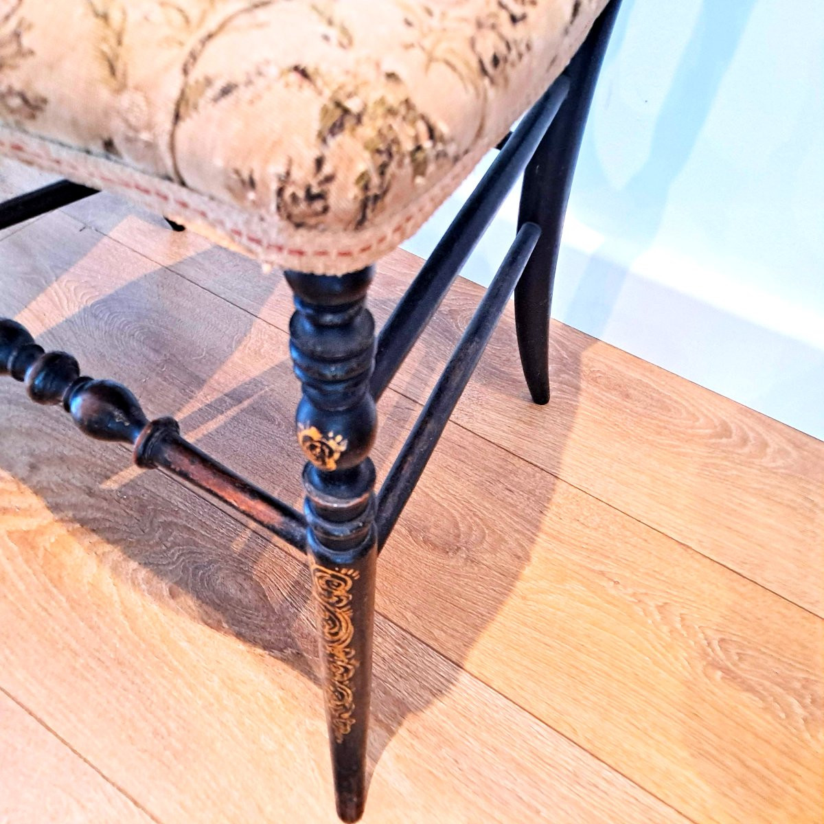 Pair Of Napoleon III Upholstered Chairs In Blackened Wood With Gilded Decoration, Original 19th Century-photo-2