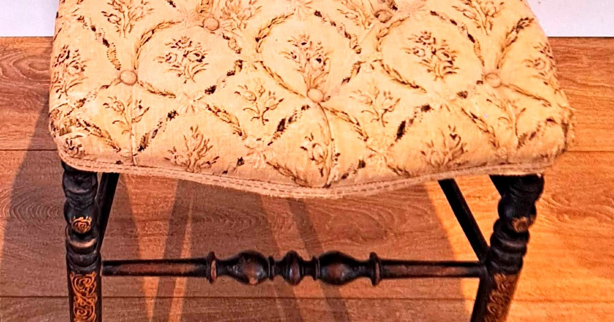 Pair Of Napoleon III Upholstered Chairs In Blackened Wood With Gilded Decoration, Original 19th Century-photo-4