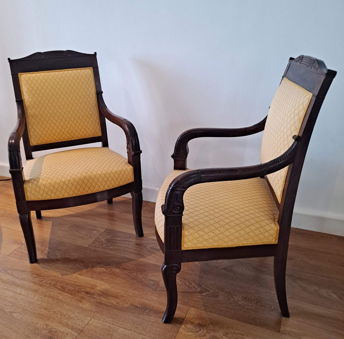 Pair Of Mahogany Veneer Armchairs, 19th Century Restoration Period-photo-4