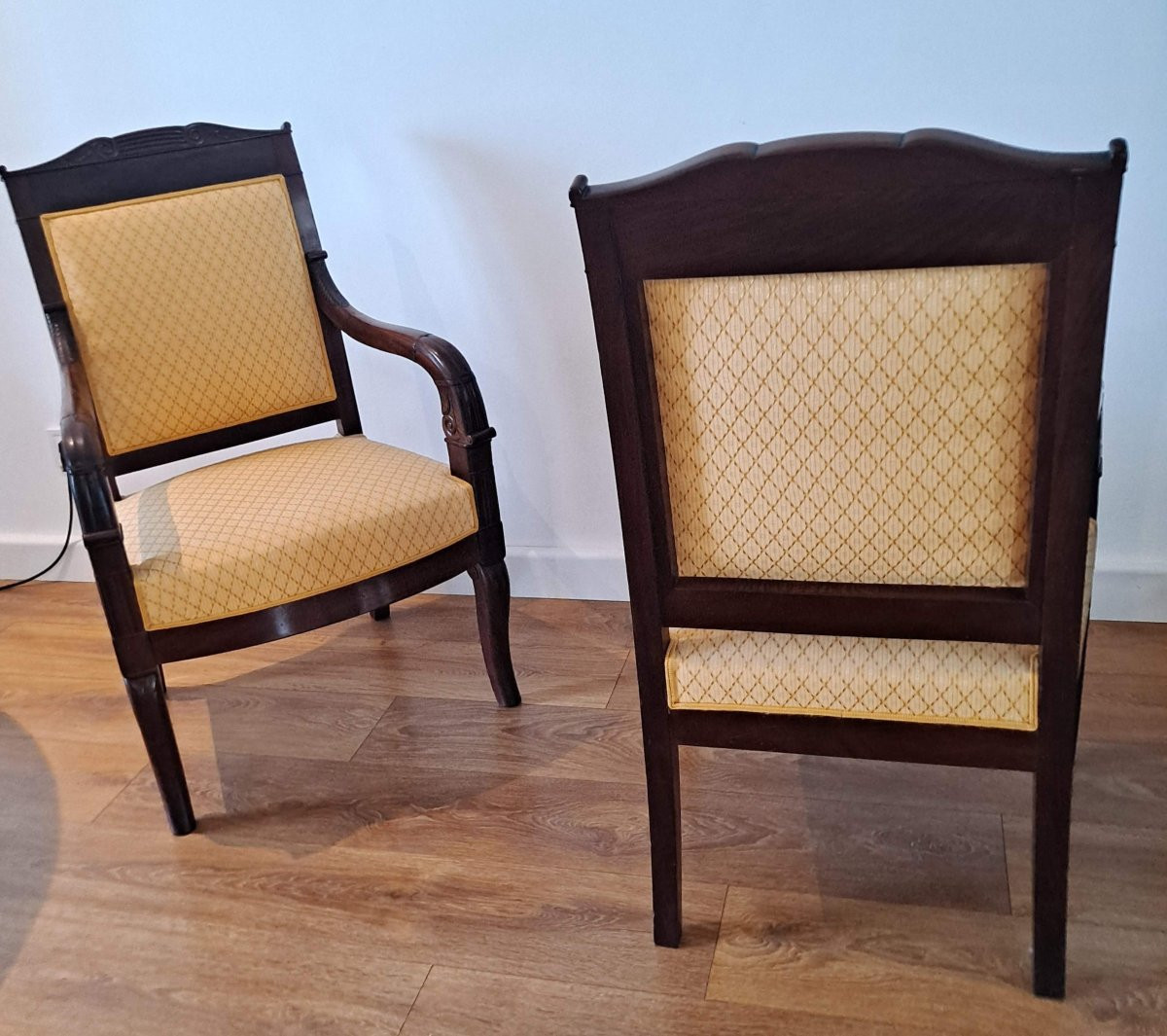 Pair Of Mahogany Veneer Armchairs, 19th Century Restoration Period-photo-2