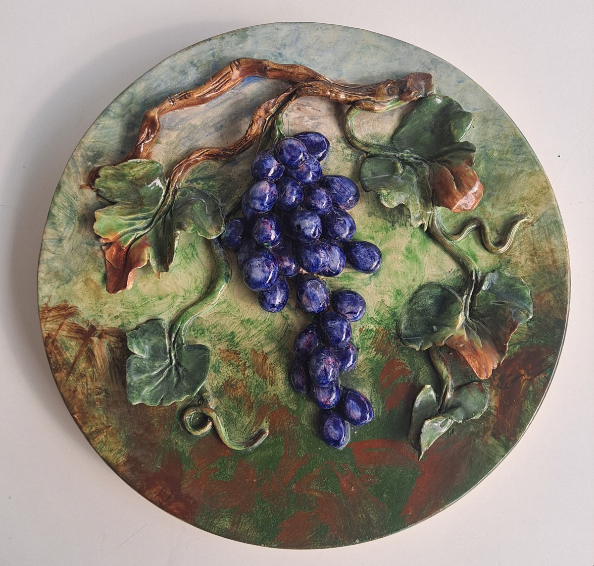 Longchamp Barbotine Dish With A Bunch Of Grapes And Vine Leaves Motif