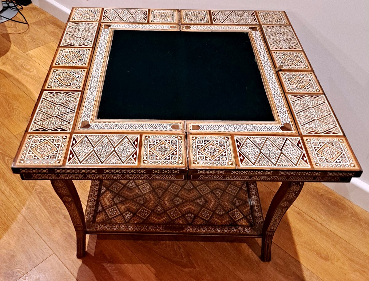 Syrian Marquetry Games Table, 20th Century-photo-3