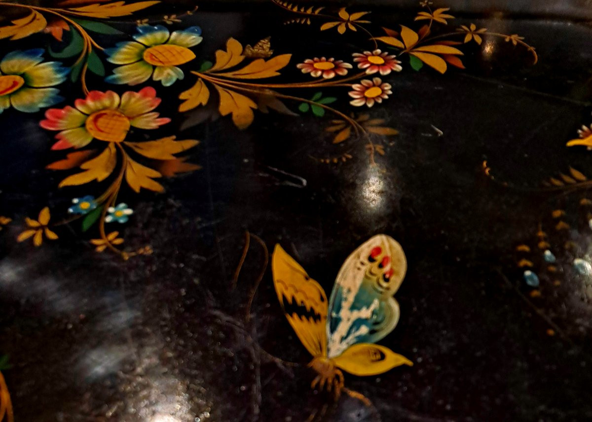 Grand plateau ovale en tôle peinte-photo-4