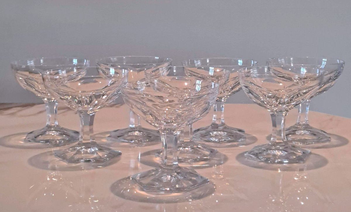 Série de 9 coupes à champagne en cristal -photo-4