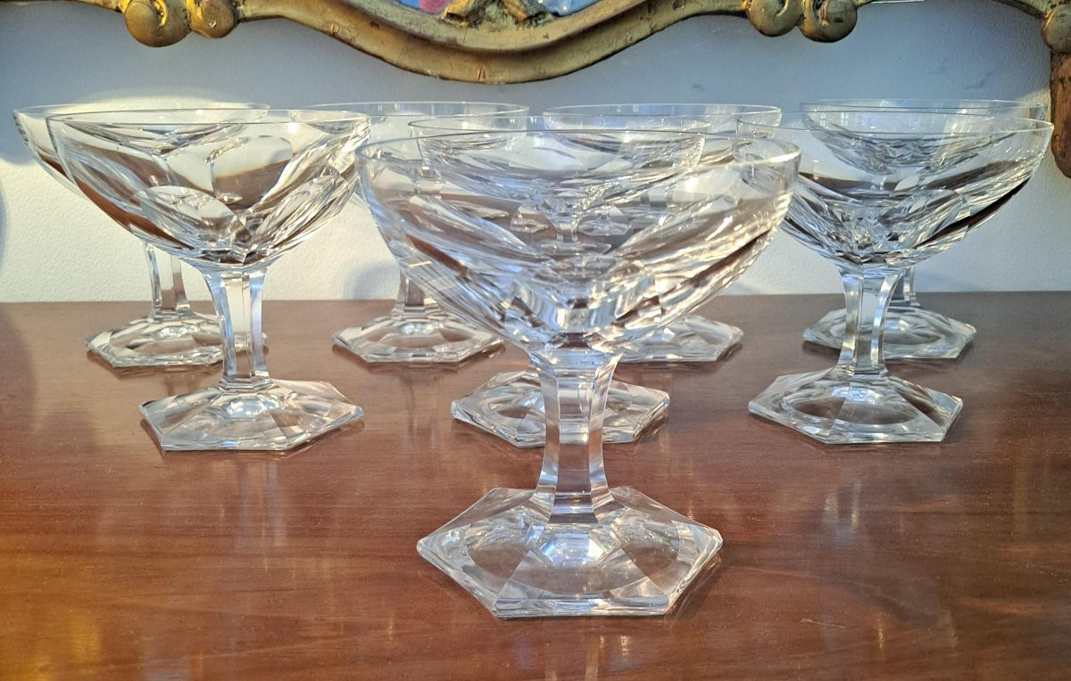 Série de 9 coupes à champagne en cristal -photo-3