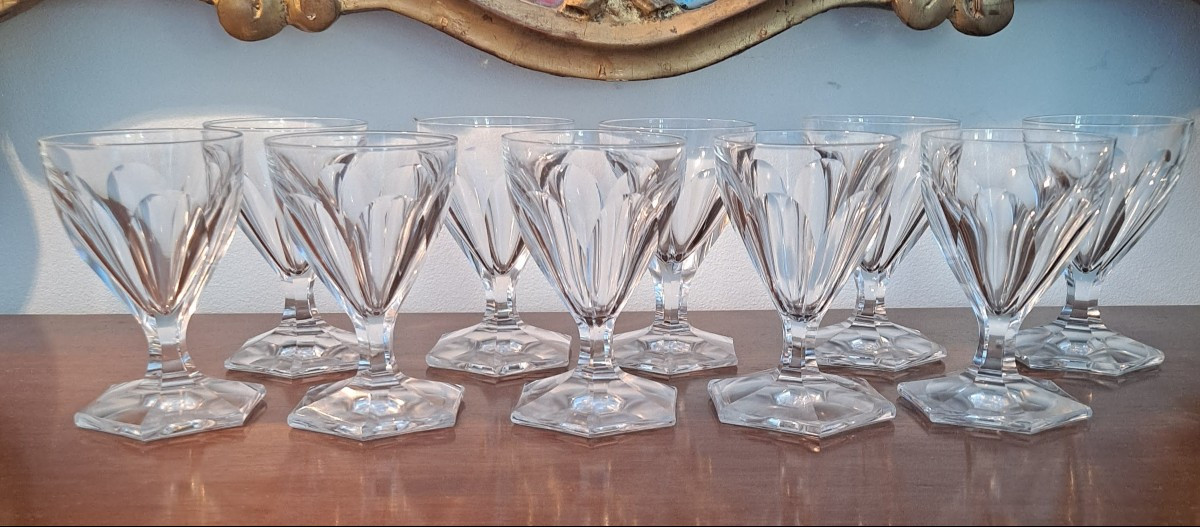 Set Of 10 Crystal Wine Or Port Glasses
