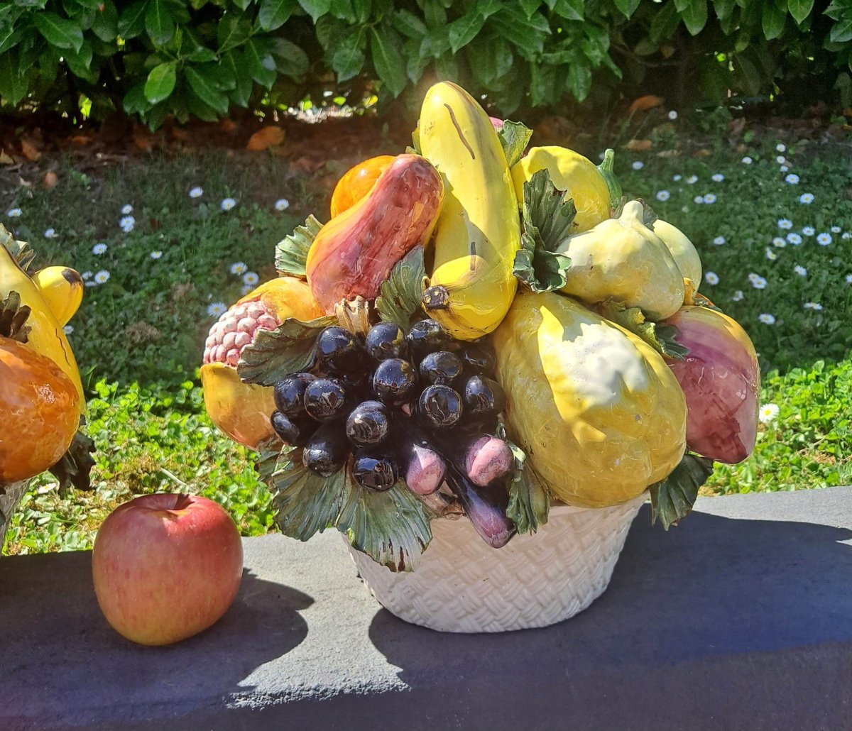Pair Of Fruit Bowls In Italian Barbotine-photo-4
