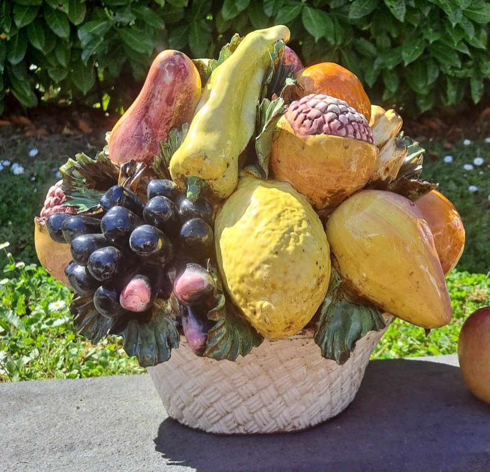 Paire de coupes aux fruits en barbotine Italienne-photo-3