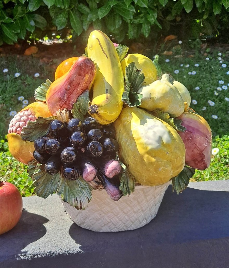 Paire de coupes aux fruits en barbotine Italienne-photo-4