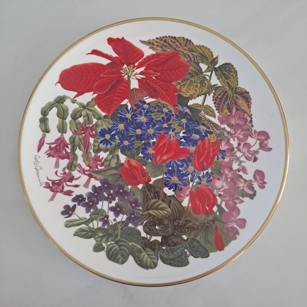 Série de 12 assiettes en WEDGWOOD "les fleurs des 12 mois de l'année" d'après Leslie GREENWOOD-photo-6