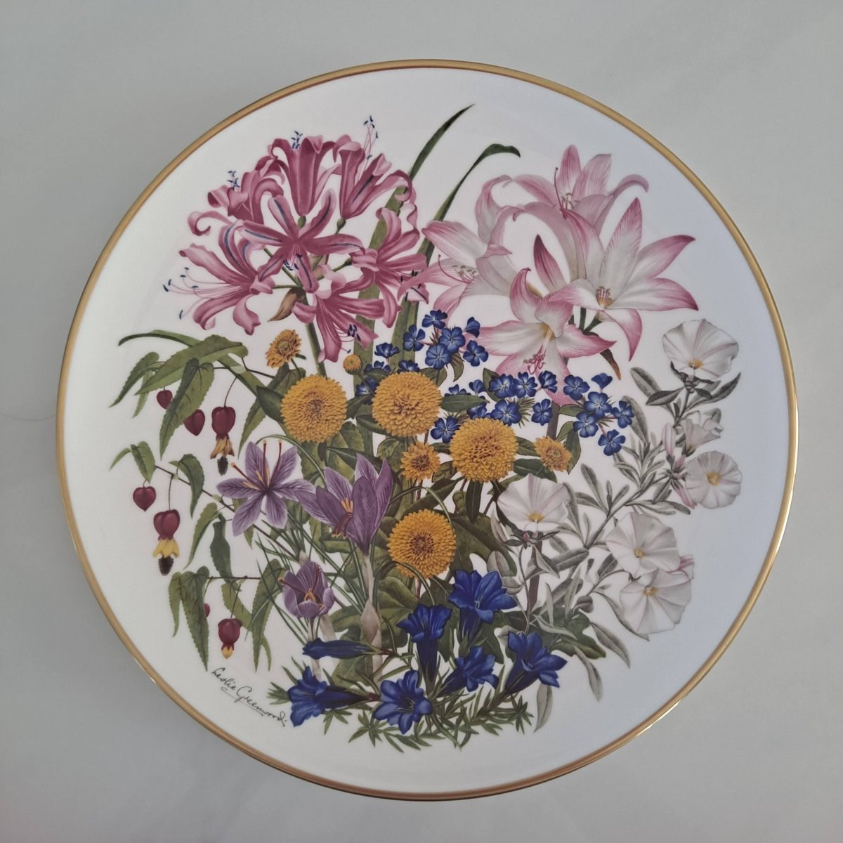 Série de 12 assiettes en WEDGWOOD "les fleurs des 12 mois de l'année" d'après Leslie GREENWOOD-photo-7