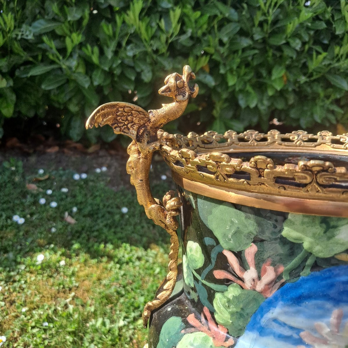Grand vase céramique monture bronze décor signé ELLIG-photo-4