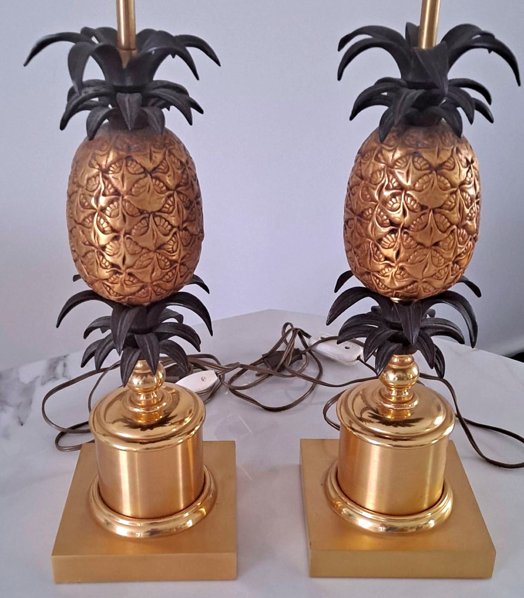PAIRE DE LAMPES ANANAS DANS LE GOUT DE LA MAISON CHARLES ANNEES 1970-photo-3