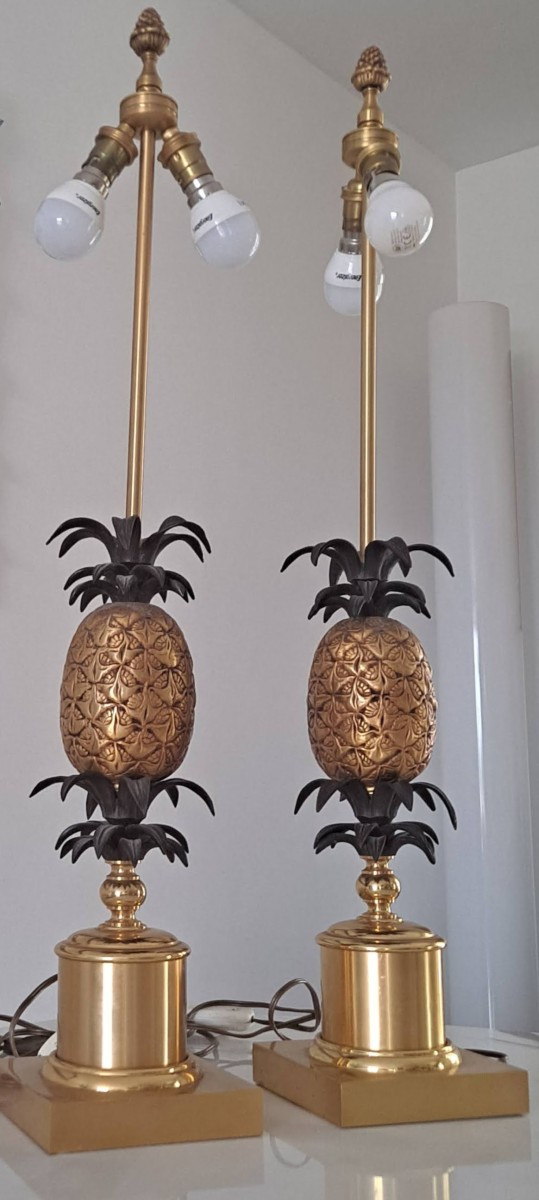 PAIRE DE LAMPES ANANAS DANS LE GOUT DE LA MAISON CHARLES ANNEES 1970-photo-4