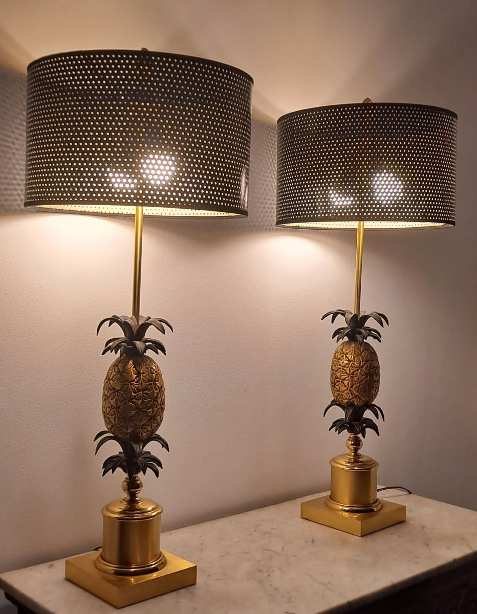 PAIRE DE LAMPES ANANAS DANS LE GOUT DE LA MAISON CHARLES ANNEES 1970-photo-1
